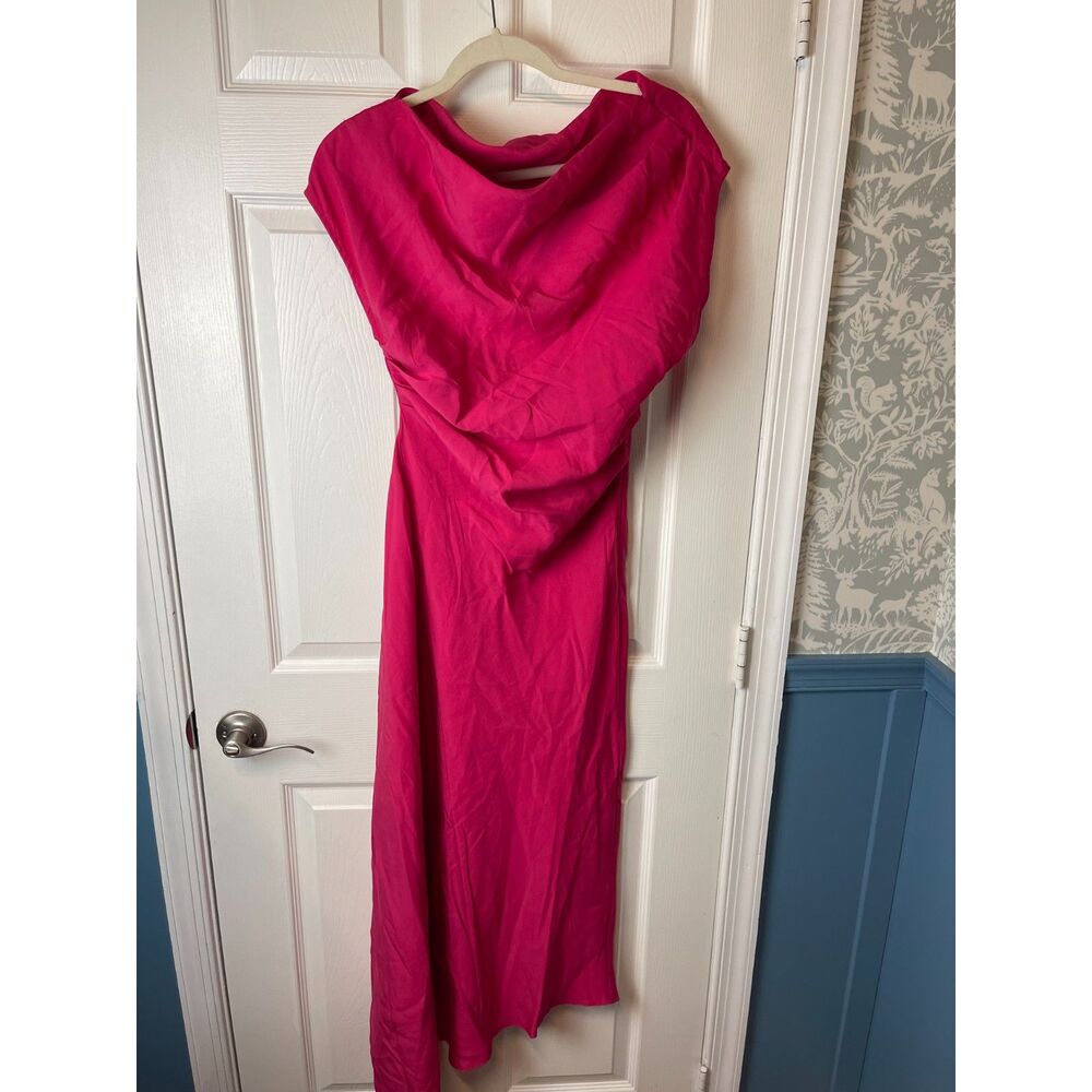 MANGO Draped Hot Pink Maxi Dress – Size S (NWT)